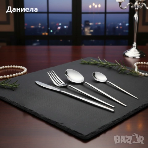 Комплект прибори за хранене в сребрист цвят от 24 части с луксозен дизайн и магнитна кутия, снимка 2 - Прибори за хранене, готвене и сервиране - 53201187