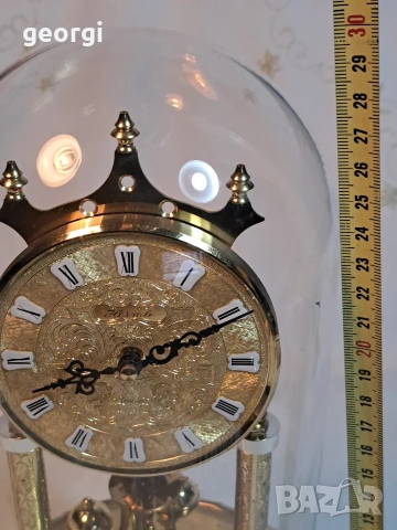 немски настолен часовник Hermle със стъклен похлупак , снимка 5 - Антикварни и старинни предмети - 53377294