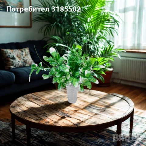 Изкуствена аранжировка от зелени клонки с бели акценти – Стилна нотка свежест за интериора, снимка 2 - Изкуствени цветя - 51227570