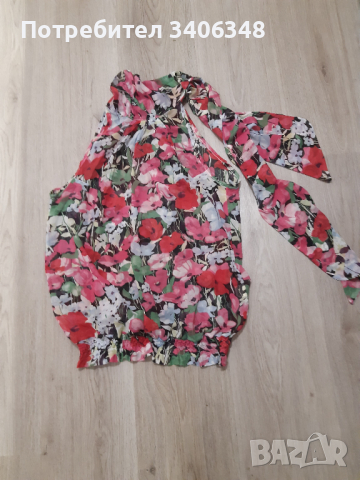 Флорална блуза, шифон. Размер L., снимка 6 - Корсети, бюстиета, топове - 43030431