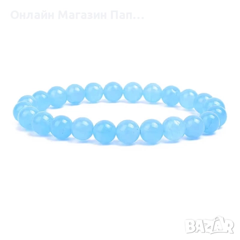 Гривна от аквамарин – светлосиня хармония, мъниста 8мм, 19см