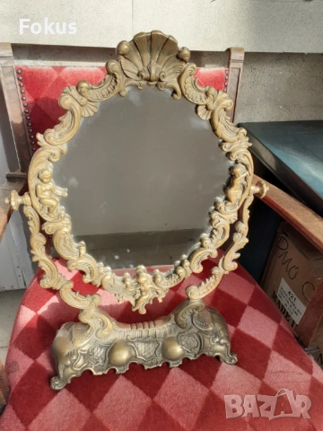 Уникално голямо бронзово бароково огледало 5,5 кг., снимка 5 - Антикварни и старинни предмети - 53445686