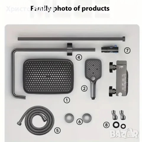 Сива Душ система със стенен термостатен смесител тип пиано 4 функции Сив, снимка 8 - Смесители - 49618710