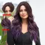 Лилава Ombre перука с кафяви корени и път по средата - 65 см, снимка 3