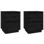 vidaXL Нощни шкафчета, 2 бр, черни, 40x35x50 см, борово дърво масив(SKU:813324
