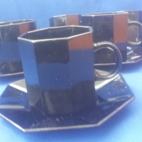 Чашки и чинийки за чай черен аркопал седмоъгълен, снимка 4 - Чаши - 36048985