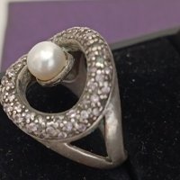 Красив сребърен пръстен с перла и камъни #61МН, снимка 4 - Пръстени - 44404257