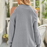 Дамски пуловер в сиво с голи рамене, снимка 9 - Блузи с дълъг ръкав и пуловери - 42655542