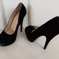 Официални обувки за бал. Размер: 38. Черен набук, отворени отпред., снимка 5 - Дамски елегантни обувки - 40523192