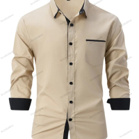 Мъжка бизнес вталена ежедневна риза с цветни блокове, Риза с дълъг ръкав, 8цвята , снимка 2 - Ризи - 44839754