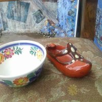 Полска рисувана чинийка и български кален пепелник, снимка 1 - Други ценни предмети - 40896890