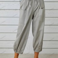 Памучно-ленени широки дамски панталони с висока талия, 10цвята - 023, снимка 12 - Панталони - 41579956