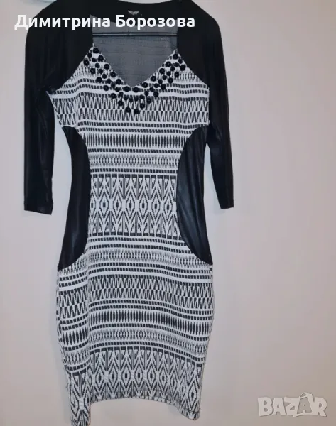 Дамска рокля с кожени елементи, снимка 1