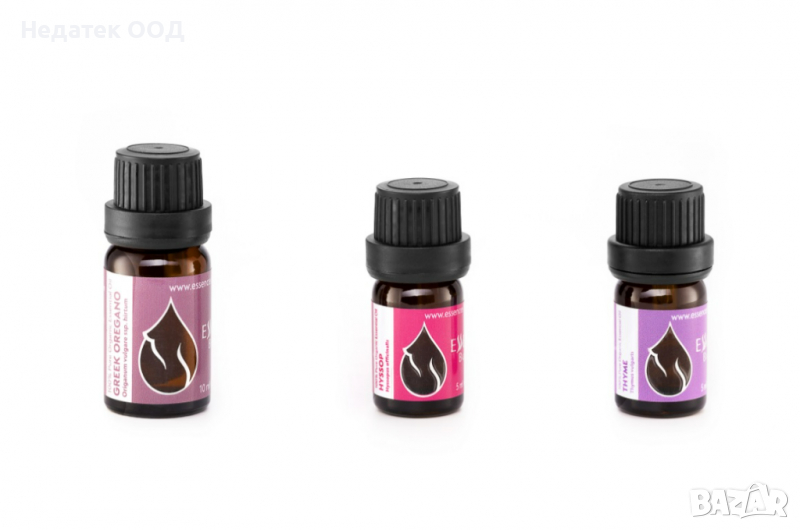 Комплект за добро здраве от био етерични масла Essences Bulgaria, Риган, Мащерка, Исоп, снимка 1