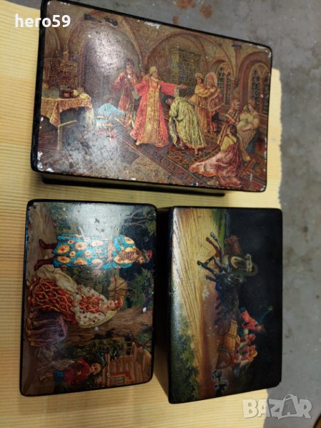 Стари Руски кутии за чай-19 век./Папие маше/, снимка 1