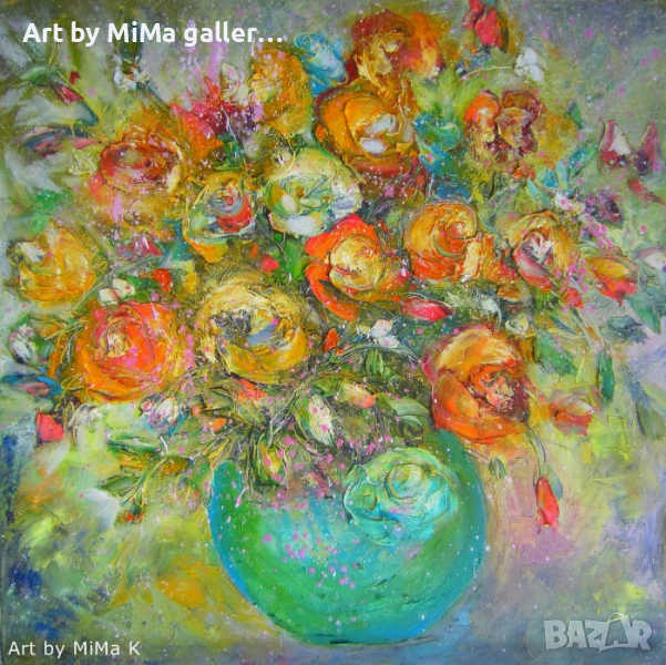 Art by MiMa - картина, kartina, painting, автор, flowers in vase, oil on canvas, снимка 1