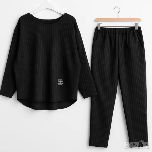 Дамски спортно/елегантен костюм от Италия – блуза и панталон с лъскав ефект; 2XL÷ 3XL, снимка 1