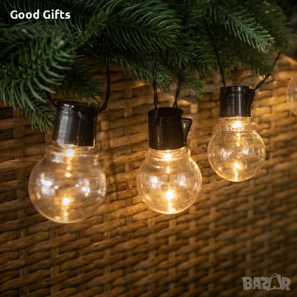 Соларни лампички Крушки, Топло бяло, 10 броя, снимка 1