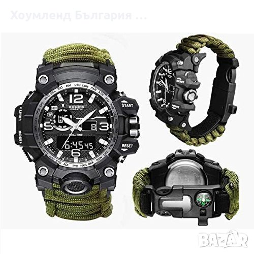Часовник за оцеляване 7в1 с компас, свирка, запалка и нож, снимка 1