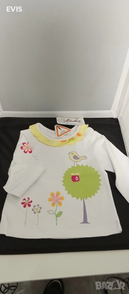 Детска блуза с дълъг ръкав „Птиче и цветя“ – Нова с етикет, снимка 1