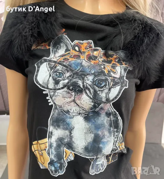 Тениска с принт и пера, снимка 1