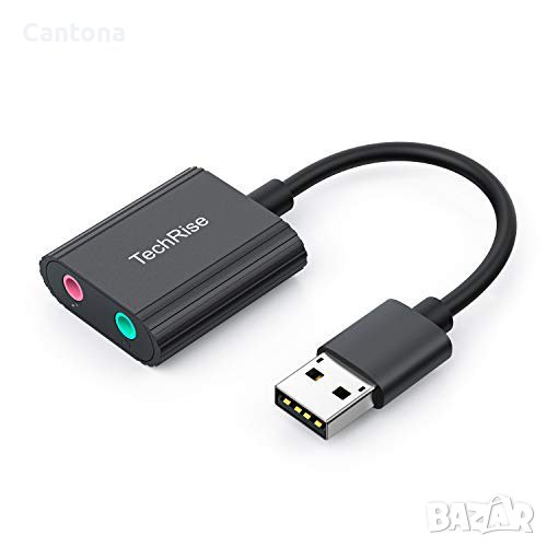 TechRise USB аудио адаптер, външна стерео звукова карта с 3,5 mm жак за слушалки и микрофон, снимка 1