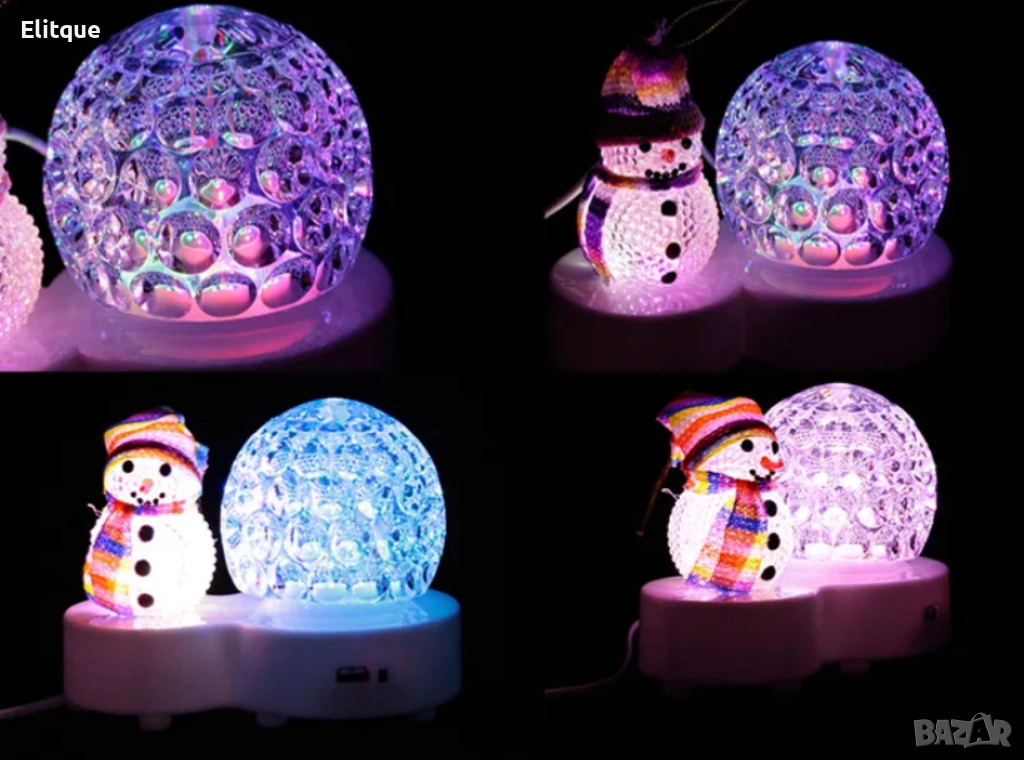 Коледна LED лампа сфера с коледна фигура на Снежен човек и многоцветна светлина, снимка 1