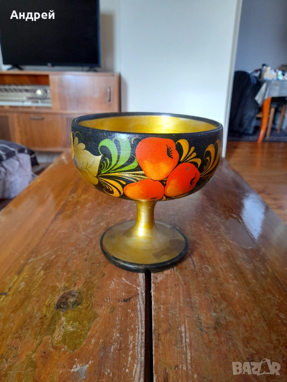 Стара дървена купа,хохлома, снимка 1