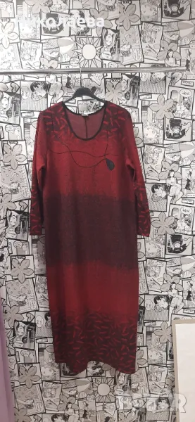 Макси Дълга Стилна Рокля в червено и черно-Размер 58 !, снимка 1