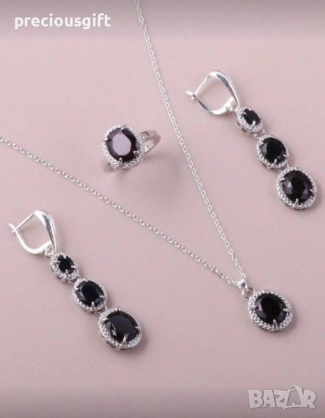 Комплект от три части - колие, обеци и пръстен, снимка 1