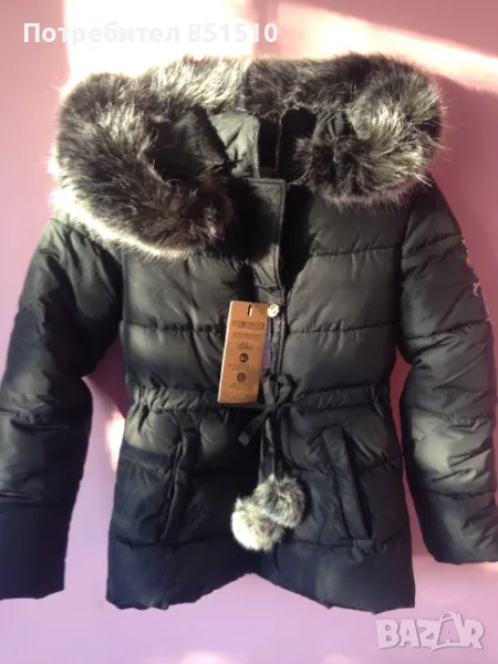  Дамско НОВО зимно яке с качулка от еко пух - XS/S, снимка 1