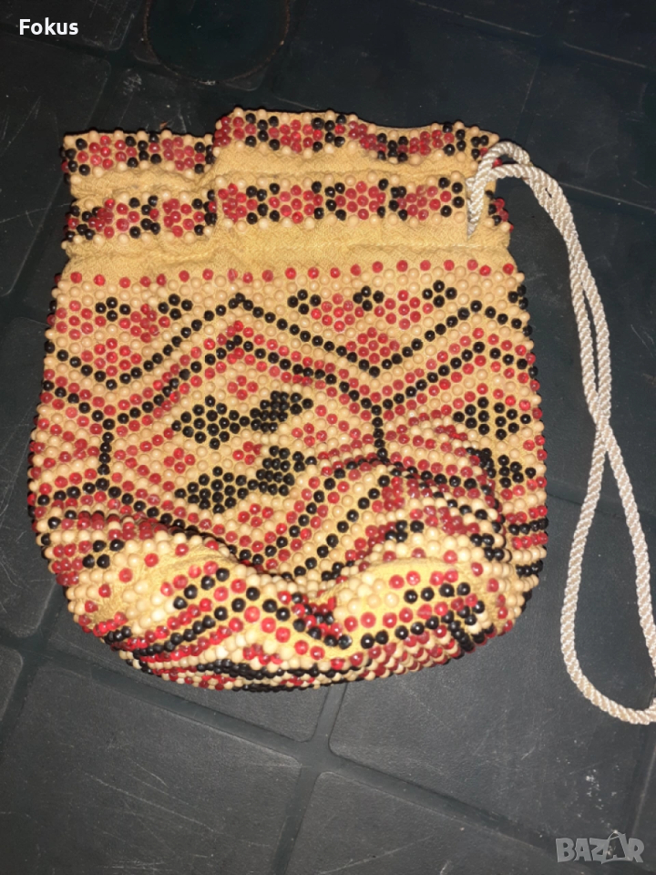 Стара възрожденска мънистена кесия портмоне носия, снимка 1