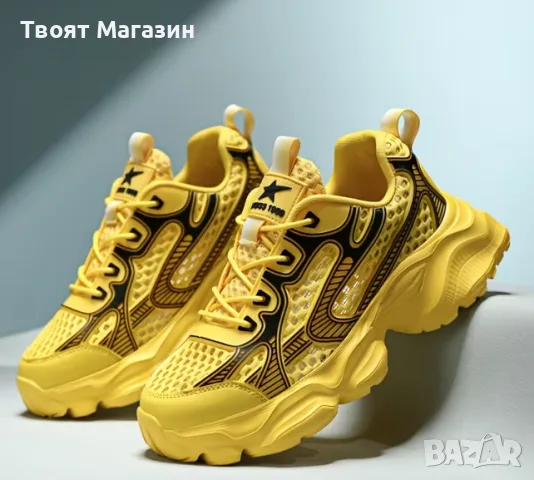 Стилни жълти маратонки / спортни обувки – Номер 40 (25.5 см), снимка 4 - Маратонки - 55796834