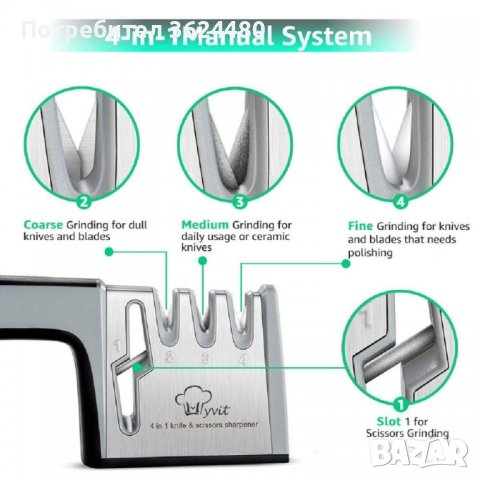 Уред за идеално наточване на ножове и ножици с ергономична дръжка и противоплъзгаща подложка, снимка 4 - Други - 39960353