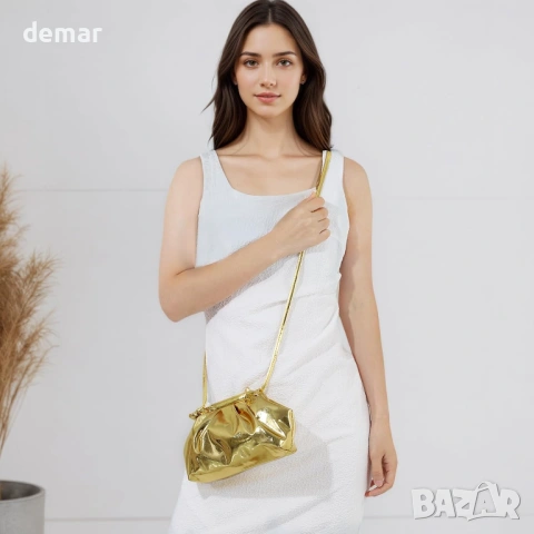 Чанта с форма на кнедли за жени, подвижна вечерна чанта с верижка, златиста, снимка 3 - Чанти - 53606782