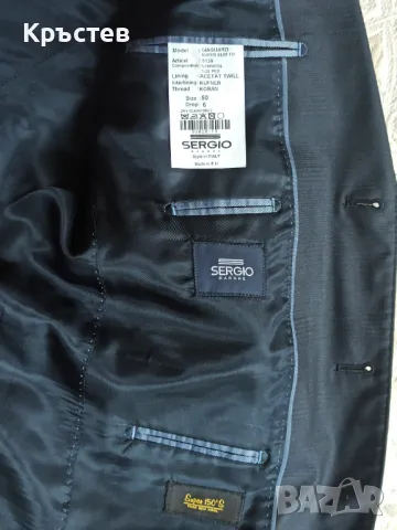 Мъжки костюм Sergio Barone от три части с фино каре в тъмносив цвят, снимка 5 - Костюми - 50074632