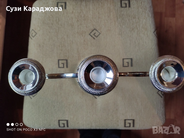 Посребрен метален свещник, снимка 3 - Антикварни и старинни предмети - 53251013