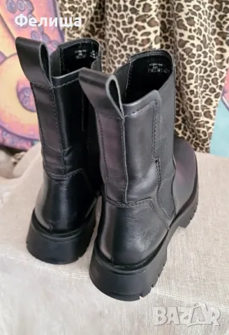 Стилни Ежедневни Черни Боти Естествена Кожа ZARA Chunky Chelsea Колекция, снимка 10 - Дамски ботуши - 50150130