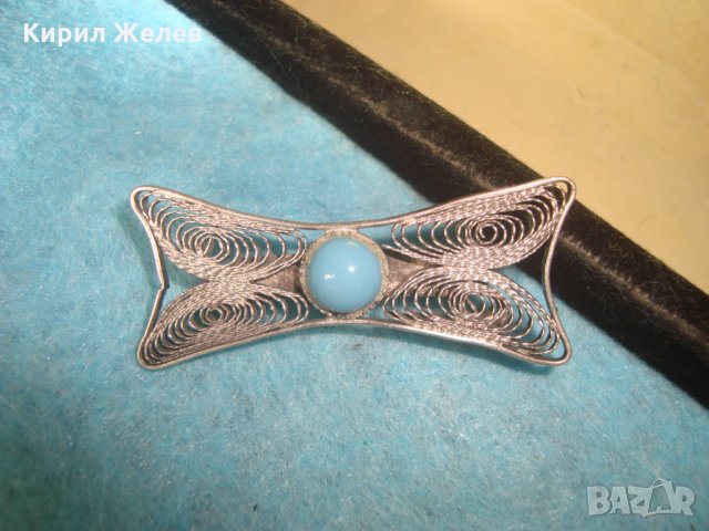 Стара тюркоазена филигранна СКЪПОЦЕННА АРТ БРОШКА СРЕБРО и НАТУРАЛЕН ТЮРКОАЗ МАЙСТОРСКО БИЖУ 25746, снимка 3 - Антикварни и старинни предмети - 35745665