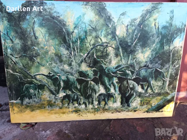 Стадо диви слонове, снимка 2 - Картини - 48486913