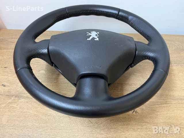 Оригинален с перфорирана кожа волан с еърбег airbag Peugeot 206 Пежо 206 pejo, снимка 4 - Части - 51487237