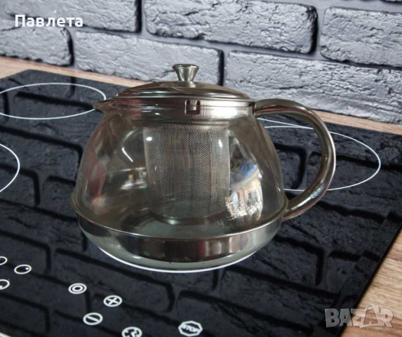 Стъклена кана за чай от неръждаема стомана с цедка за листа, снимка 3 - Аксесоари за кухня - 44926882