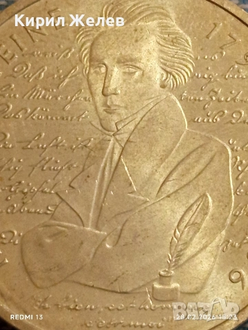 Сребърна монета 10 дойче марки 1997г. ФРГ тема 200г. От рождението на поета Хайнрих Хайне 46241, снимка 7 - Нумизматика и бонистика - 53657055