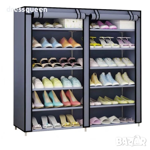 4714 Практичен вертикален шкаф за обувки с 12 рафта – здрава метална рамка и предпазен калъф, снимка 3 - Шкафове - 53772263
