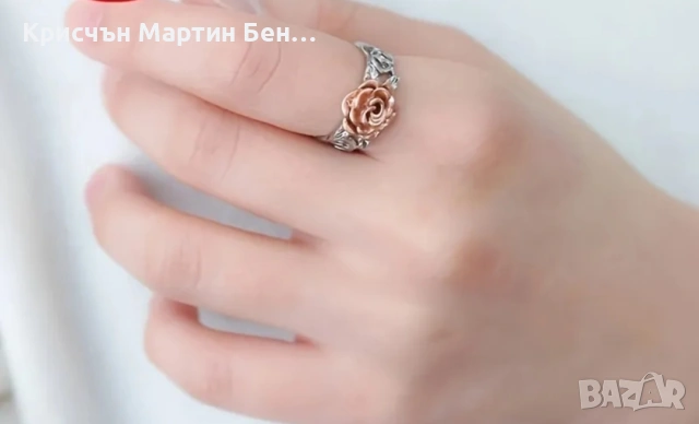 Сребърен изискан Розов отворен пръстен , снимка 3 - Пръстени - 53636968