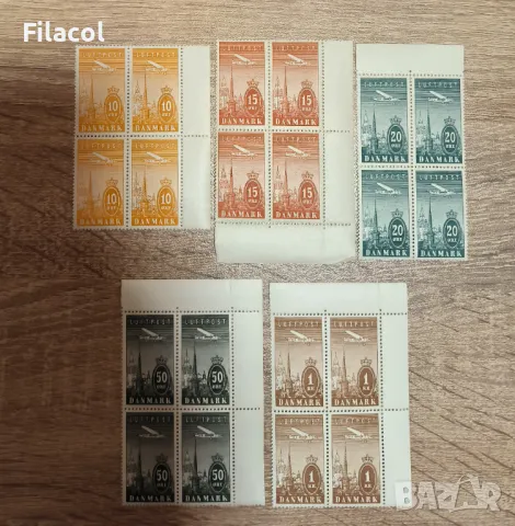 Дания 1934 г. Въздушна поща пълна серия MNH карета, снимка 2 - Филателия - 50212069