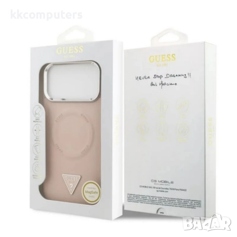 Оригинален кейс Guess Leather Triangle Metal Logo и Протектор За iPhone 17 Pro Max (6.9), Розов , снимка 4 - Калъфи, кейсове - 52201031