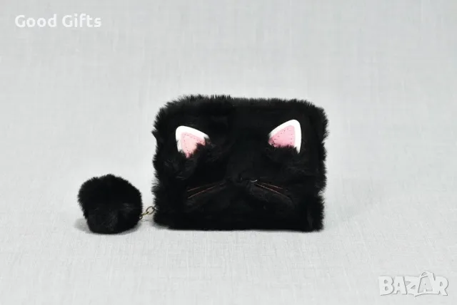 Луксозно дамско плюшено портмоне Коте Червено/Черно, снимка 3 - Портфейли, портмонета - 49168125