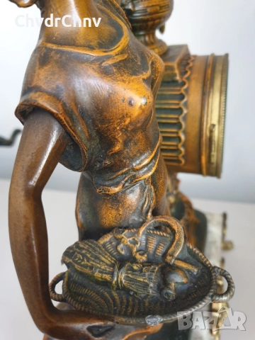 Франция 1800-те/50см-7кг стар френски каминен часовник/метална ЦАМ фигура-мрамор, снимка 12 - Антикварни и старинни предмети - 51476192