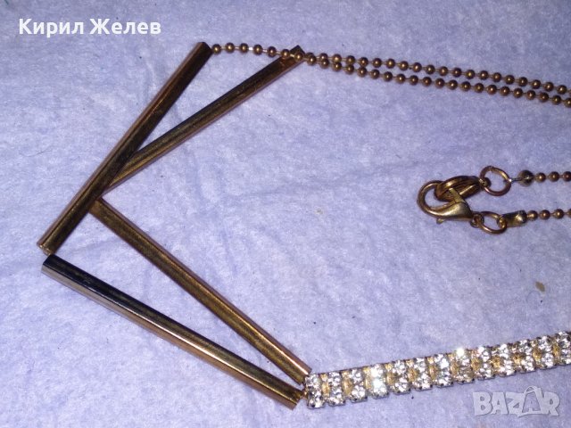 ЕЛЕГАНТНА ЗЛАТИСТА ВИНТИДЖ ОГЪРЛИЦА КОЛИЕ с ИСКРЯЩИ ФАСЕТИРАНИ КРИСТАЛИ 38936, снимка 8 - Колиета, медальони, синджири - 41866100
